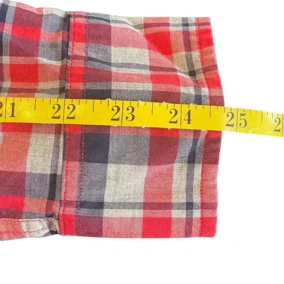 Tailored J Crew Men’s Quality Woven Shirt L Plaid Red Blue USA Patriotic Office - Picture 7 of 8